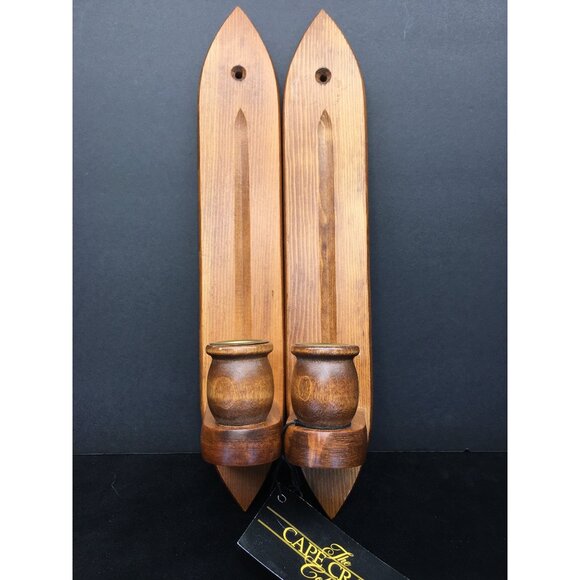 Vtg The Cape Craft Collection Wood Wall Sconces Candle Holders NEW - Set of 4 - Picture 2 of 16